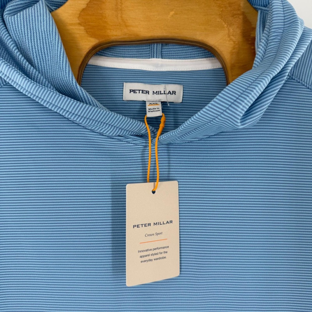 Peter Millar Crown Sport Mens XXL Etide Blue Stripe Performance Hoodie MF23EK45B - Picture 8 of 13